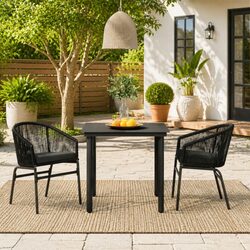 Black Glass Top Rattan Chair Dining Set for Outdoors