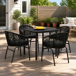 5-Piece Outdoor Dining Set with Black Glass and Steel Frame