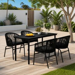 5-Piece Outdoor Patio Dining Set with Black Glass Top