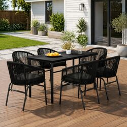 Durable 7 Piece Outdoor Garden Dining Set with Glass Top