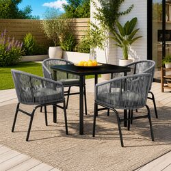 Sturdy 5-Piece Garden Dining Set with Grey Rattan Chairs