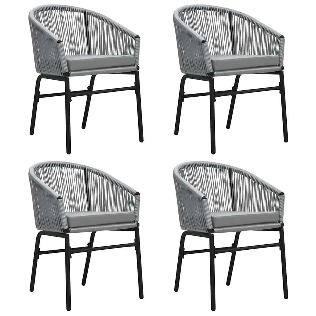 5 Piece Garden Dining Set Steel Frame Glass Table Grey Patio Chairs with Cushions