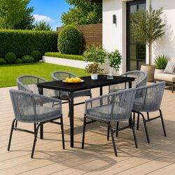 Sturdy 7 Piece Garden Dining Set Grey Outdoor Patio Furniture