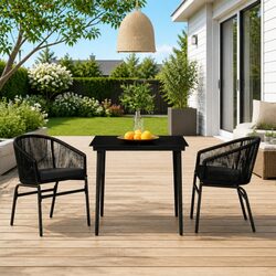 Stylish 3-Piece Black Outdoor Dining Set with Glass Table