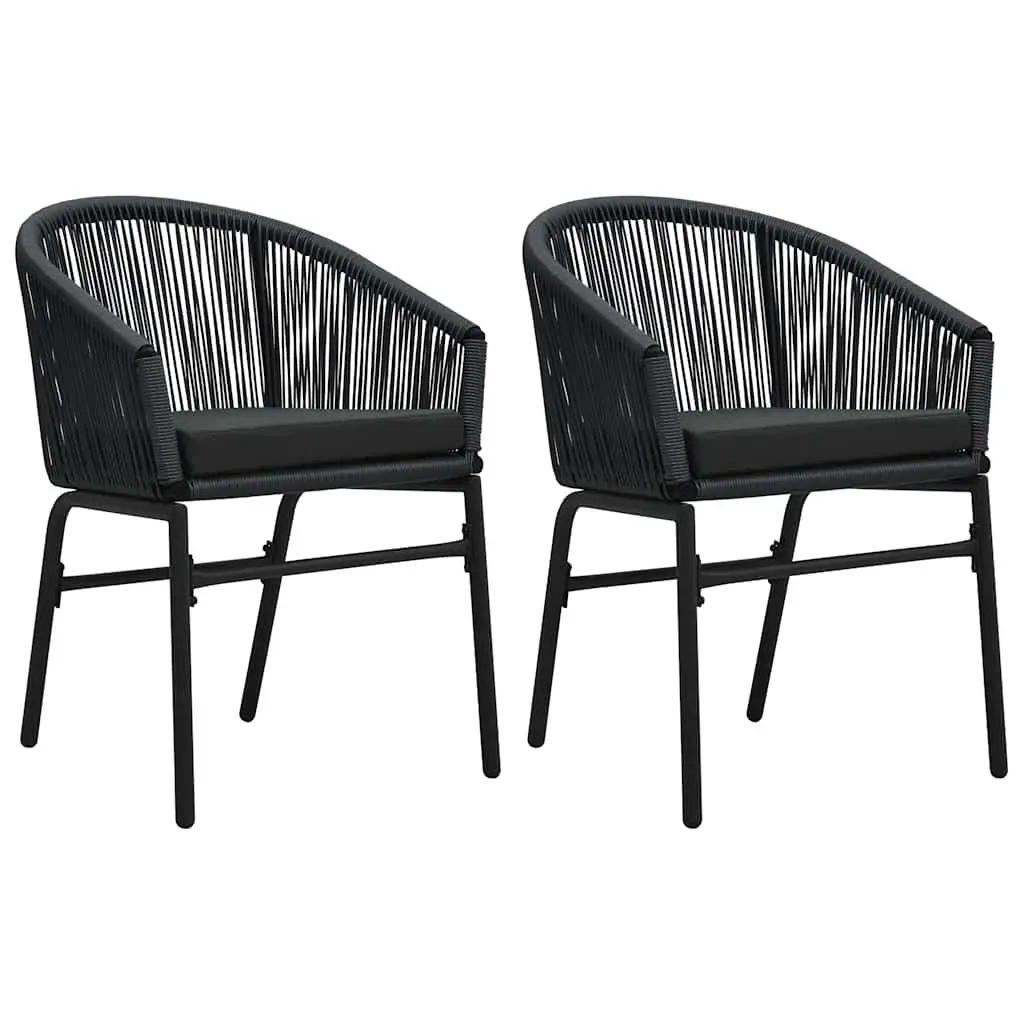 3 Piece Garden Dining Set Powder-coated Steel Glass Table Black PVC Rattan Chairs