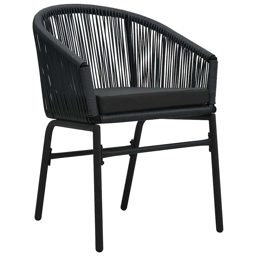 3 Piece Garden Dining Set Powder-coated Steel Glass Table Black PVC Rattan Chairs