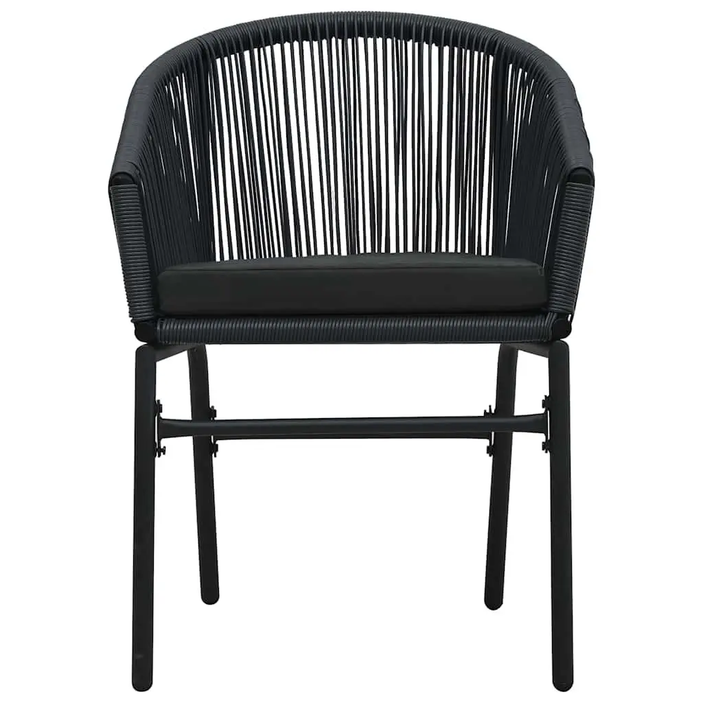 3 Piece Garden Dining Set Powder-coated Steel Glass Table Black PVC Rattan Chairs