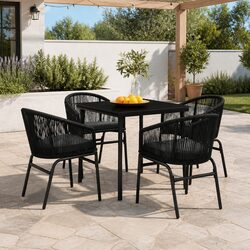 Durable 5 Piece Garden Dining Set with Glass Table