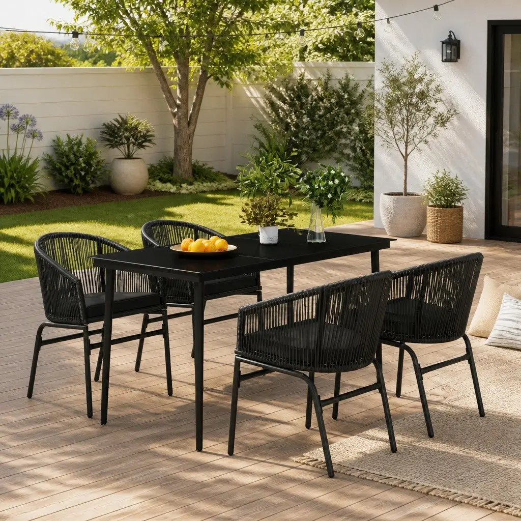 5-Piece Garden Dining Set with Black Glass Table