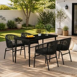 5-Piece Garden Dining Set with Black Glass Table