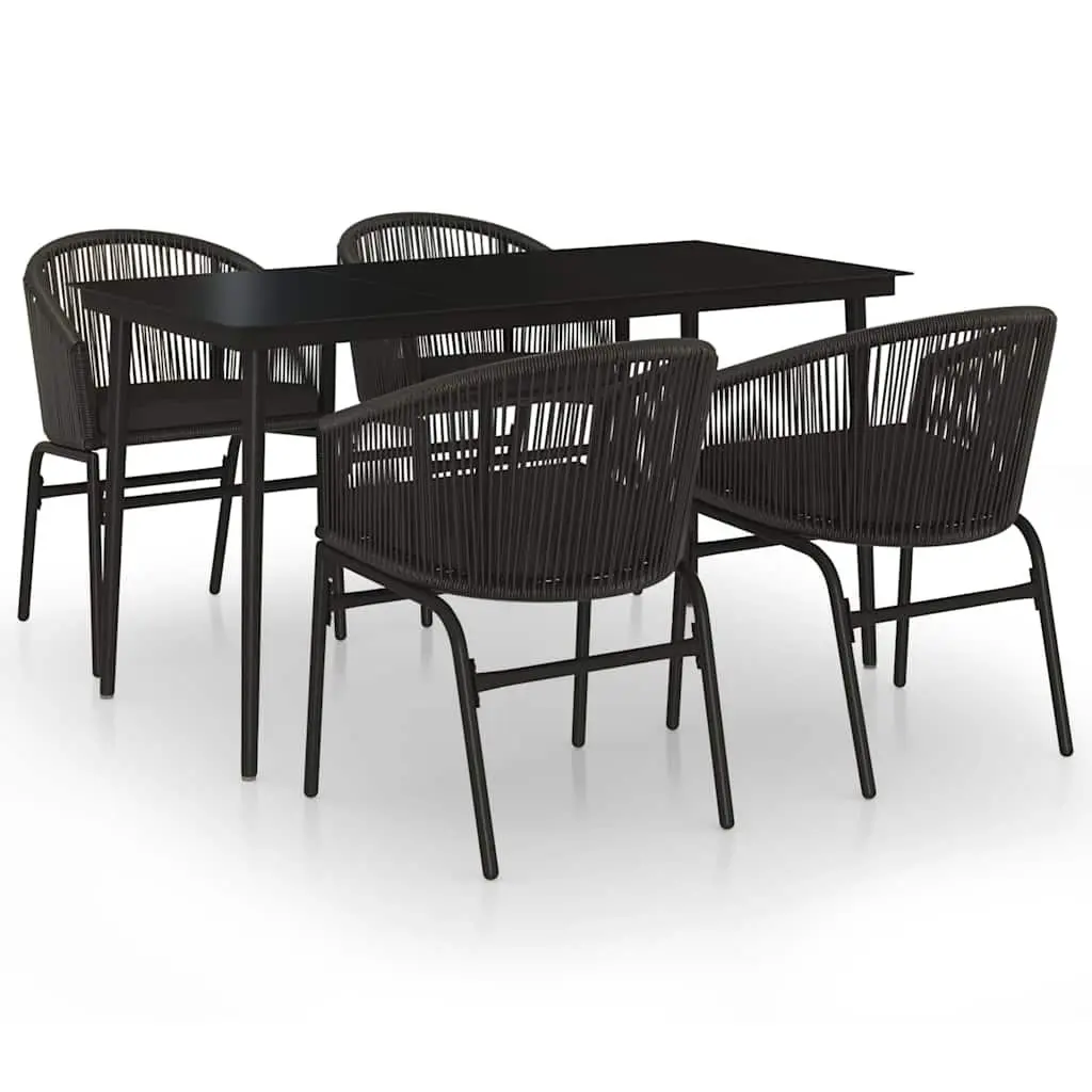 5-Piece Garden Dining Set with Black Glass Table