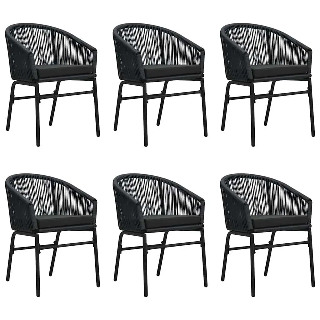Outdoor Dining Set Black Rattan Chairs Glass Table 7 Piece for Garden