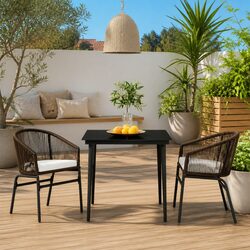 Sturdy 3 Piece Garden Dining Set with Brown Glass Table