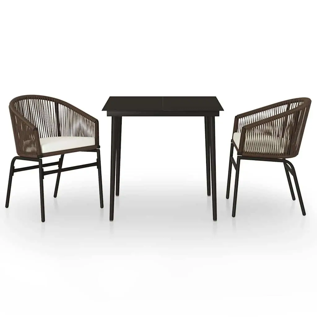 3 Piece Garden Dining Set with Brown Glass Table