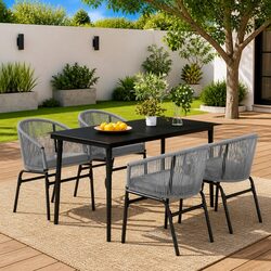 Sturdy 5 Piece Garden Dining Set with Glass Top and Steel Frame