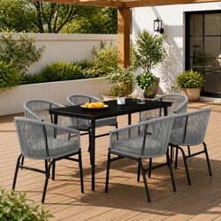 7-Piece Garden Set with Durable Rattan and Glass Table