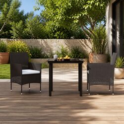 3-Piece Black Garden Dining Set with Cushions