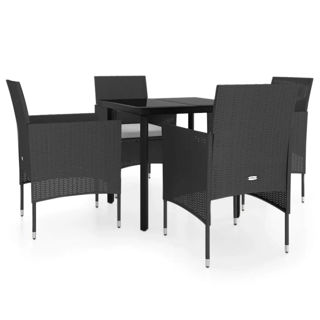 Outdoor Garden Dining Set Steel Frame Glass Tabletop Black 5 Piece