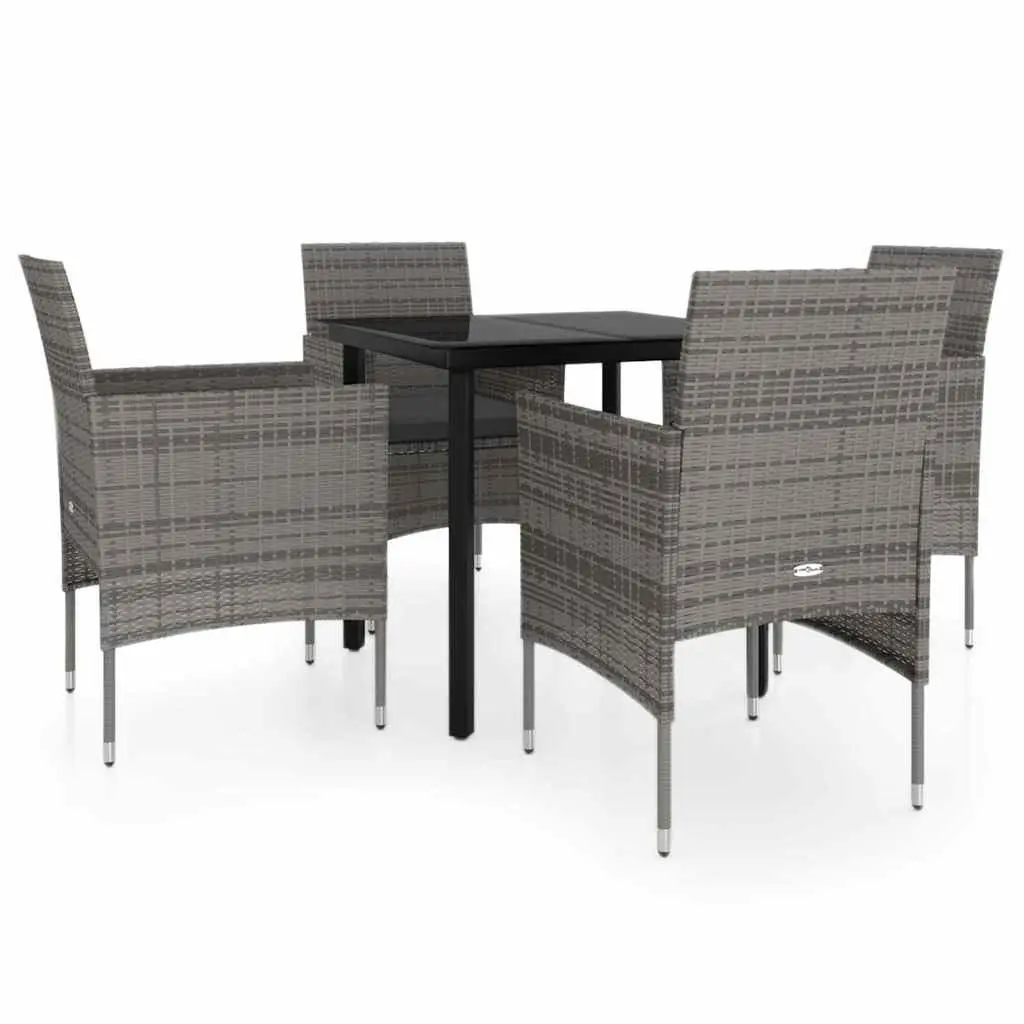 5 Piece Outdoor Dining Set Rattan Grey Cushions Steel Frame