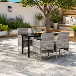 5-Piece Garden Dining Set with Cushions in Grey and Black