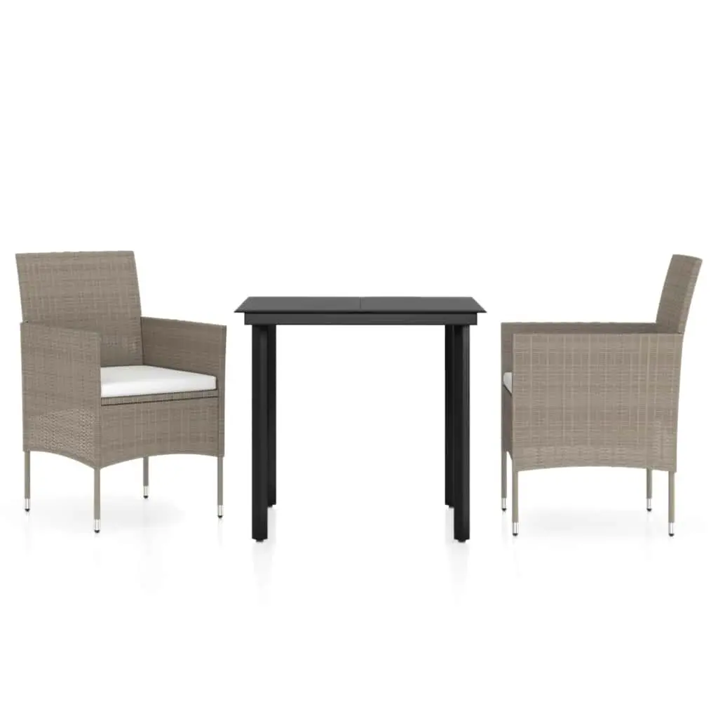 Garden Dining Set Powder-coated Steel Water-resistant PE Rattan 3 Piece Beige Black
