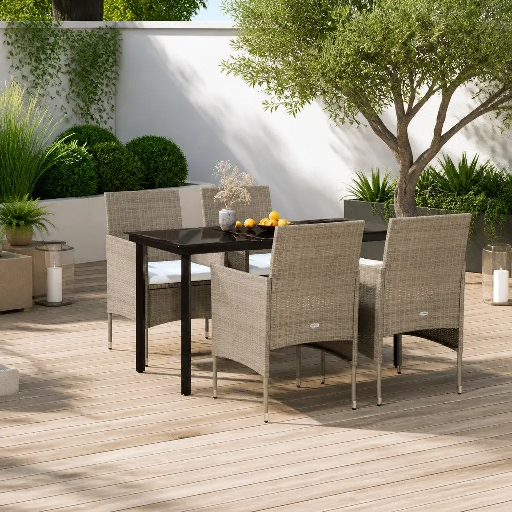 Garden Dining Set Powder-coated Steel 5 Piece Outdoor Table Chairs Cushions Beige Black