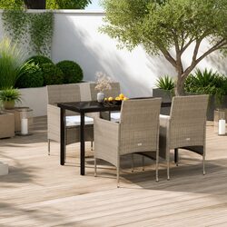 Durable Garden Dining Set with Cushions in Beige and Black