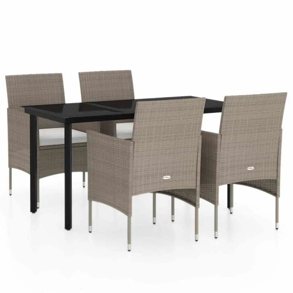Garden Dining Set Powder-coated Steel 5 Piece Outdoor Table Chairs Cushions Beige Black