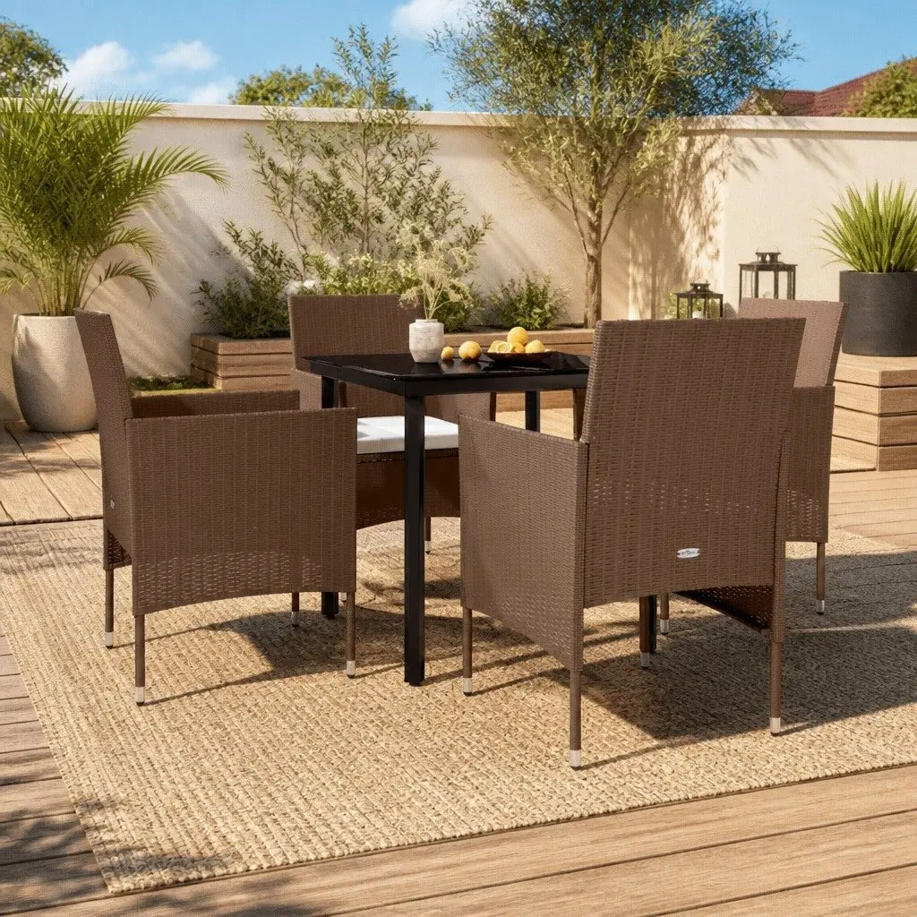 5 Piece Garden Dining Set with Cushions in Brown and Black