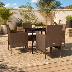 Durable 5 Piece Garden Dining Set with Cushions in Brown and Black