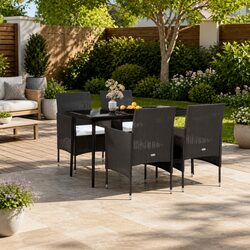 Premium 5 Piece Black Garden Dining Set with Cushions