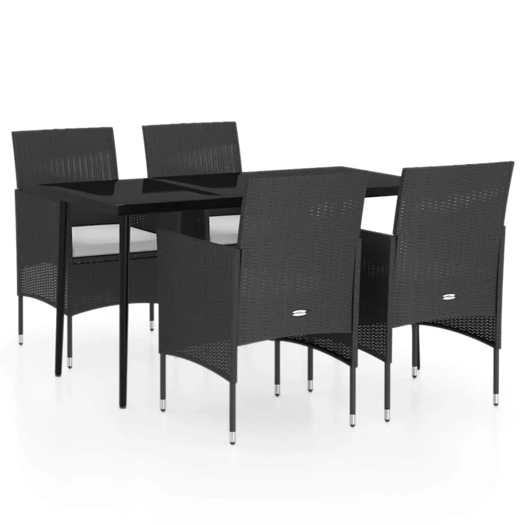 5 Piece Black Garden Dining Set with Cushions