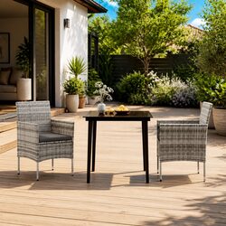 Durable 3 Piece Garden Dining Set with Rattan Chairs