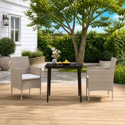 3 Piece Rattan Chairs and Glass Table Dining Set