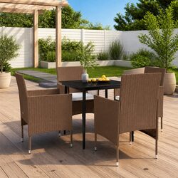 5 Piece Rattan Chair Garden Dining Set with Glass Table