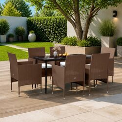 Sturdy 7 Piece Rattan Garden Dining Set with Cushions