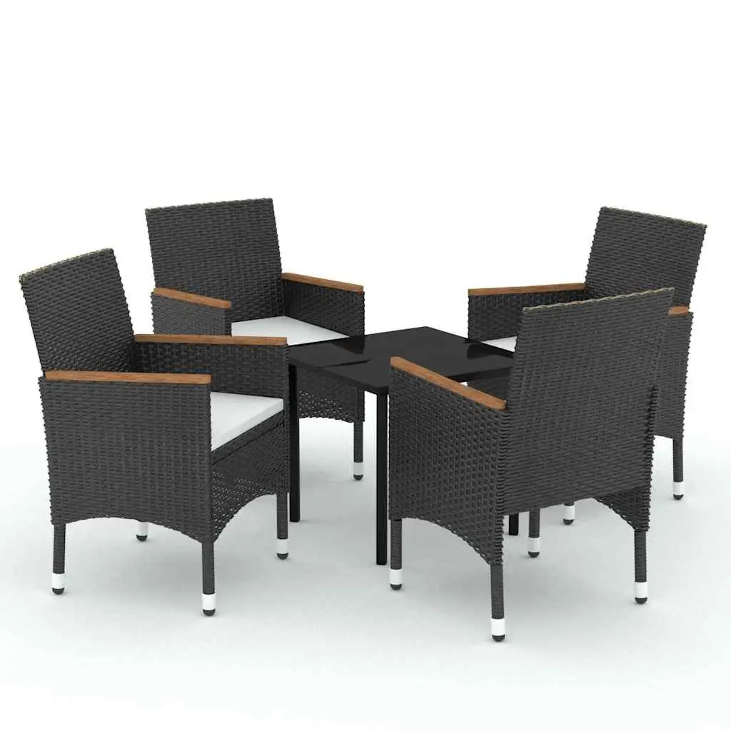 Outdoor Dining Set Rattan Chairs with Cushions Black Glass Table 5 Piece Garden