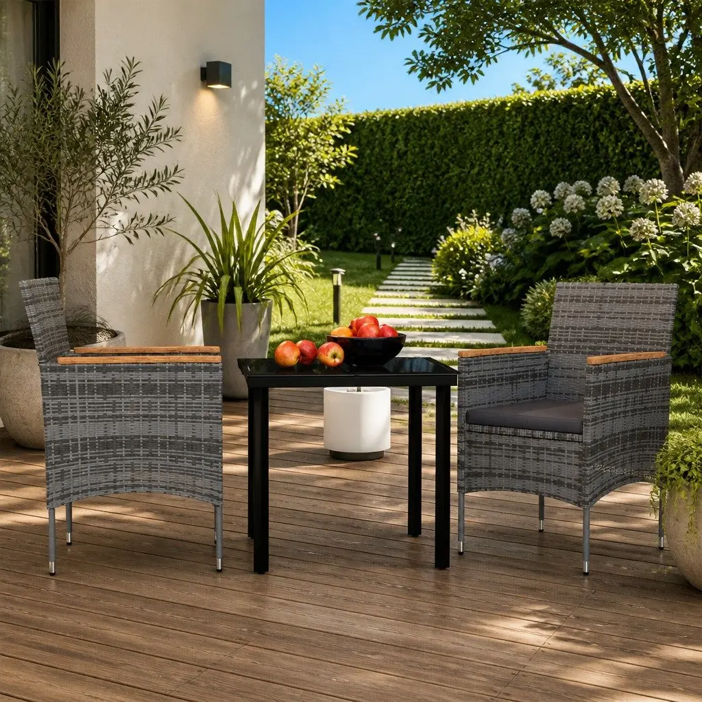 3 Piece Outdoor Dining Set with Glass Table