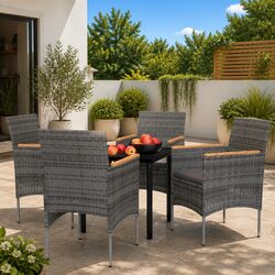 5-Piece Outdoor Dining Set with Cushions in Grey and Black