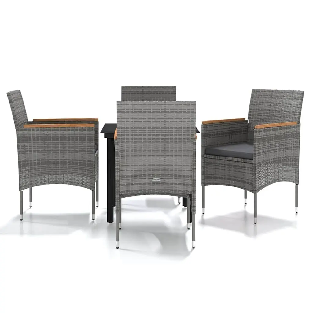 5-Piece Outdoor Dining Set with Cushions in Grey and Black