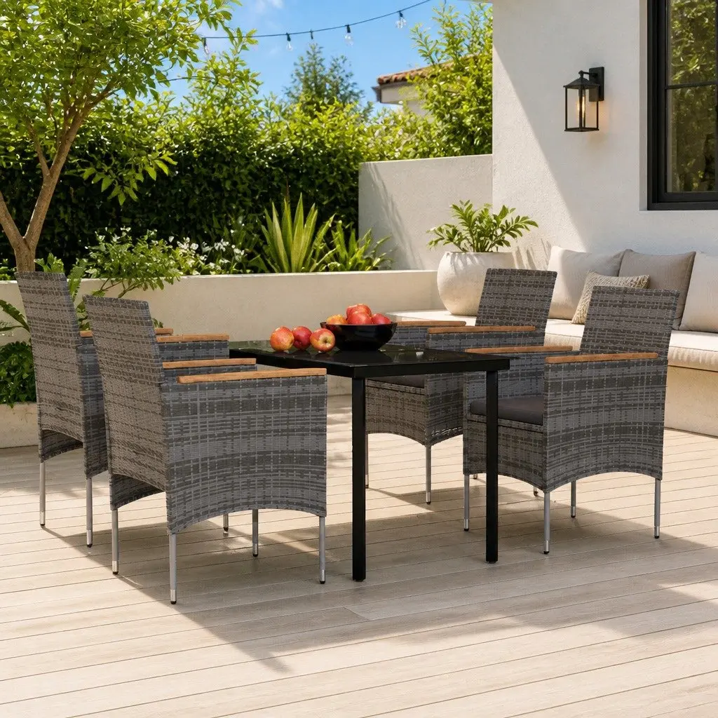 5-Piece Grey Outdoor Dining Set with Glass Table