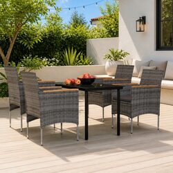 5-Piece Grey Outdoor Dining Set with Glass Table