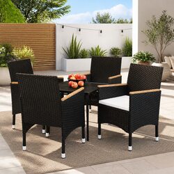 Sturdy 5 Piece Garden Dining Set with Cushions in Black