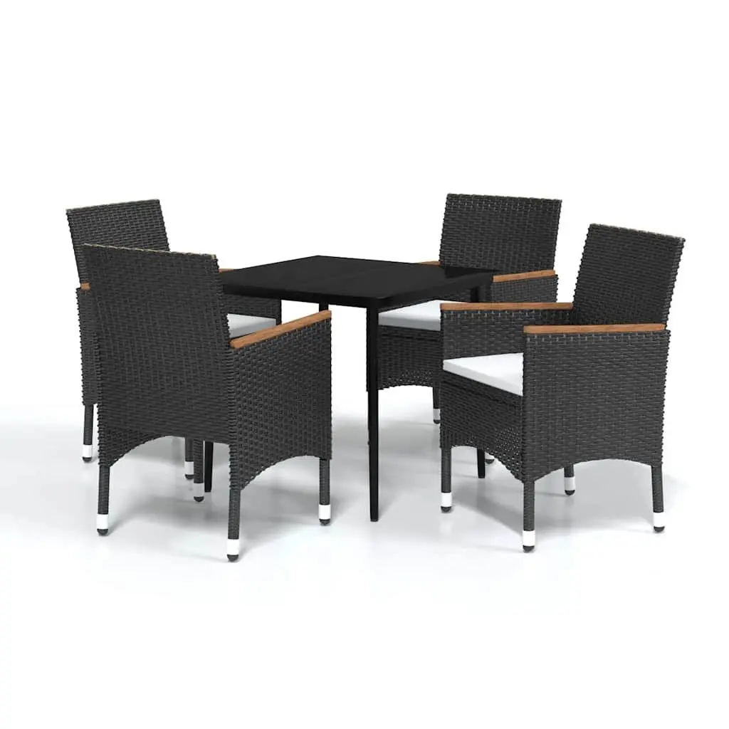5 Piece Garden Dining Set with Cushions in Black