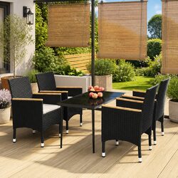 5 Piece Black Patio Dining Set with Rattan Chairs