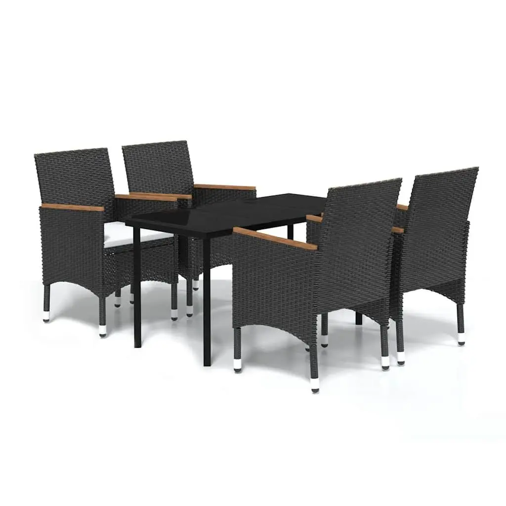 Garden Dining Set Steel Frame PE Rattan Glass Table Black 5 Piece