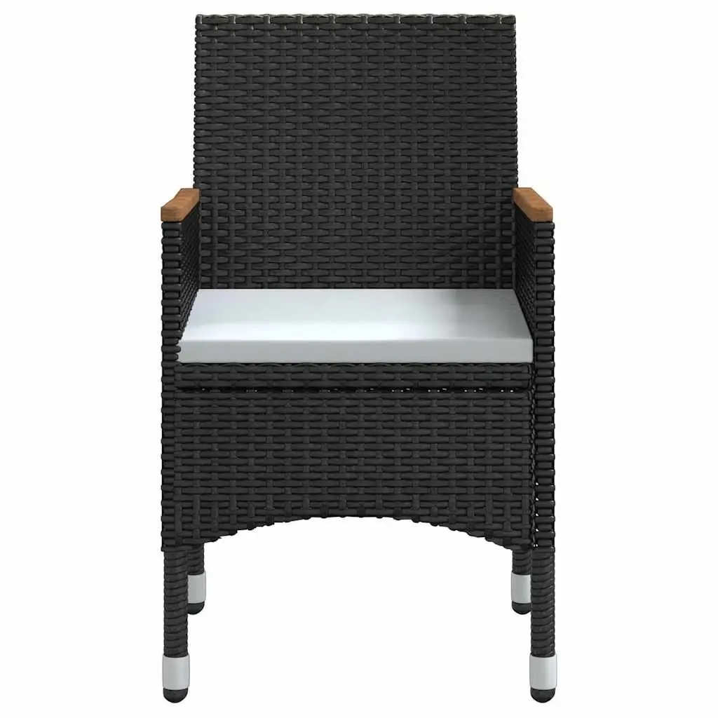 Garden Dining Set Steel Frame PE Rattan Glass Table Black 5 Piece