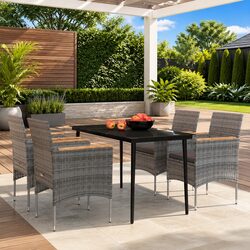 5-Piece Outdoor Dining Set with Grey Glass Top