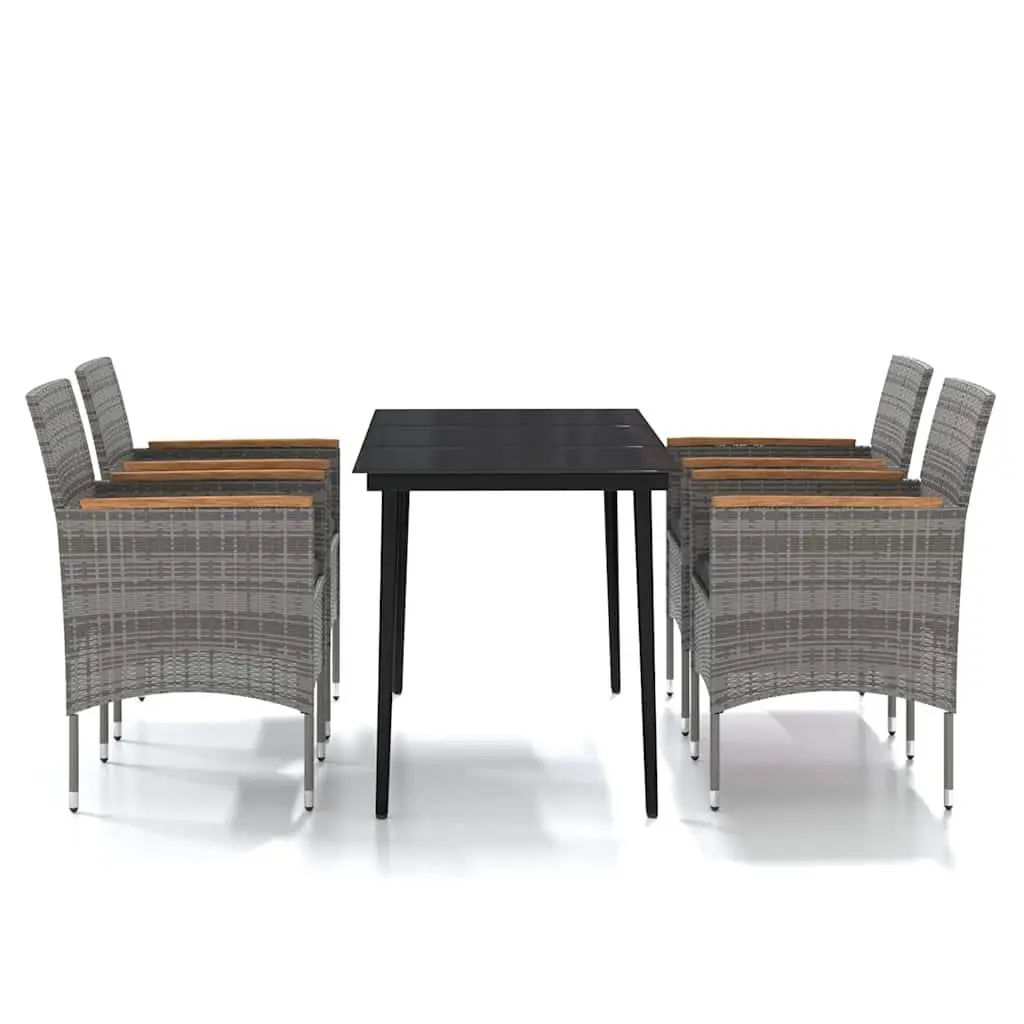 Outdoor Dining Set Steel Frame Glass Top PE Rattan 5 Piece Grey Black