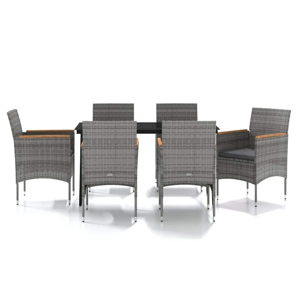 7 Piece Outdoor Dining Set with Cushions Grey Rattan